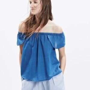 J.CREW Off Shoulder Top Denim Chambray Summer Blue